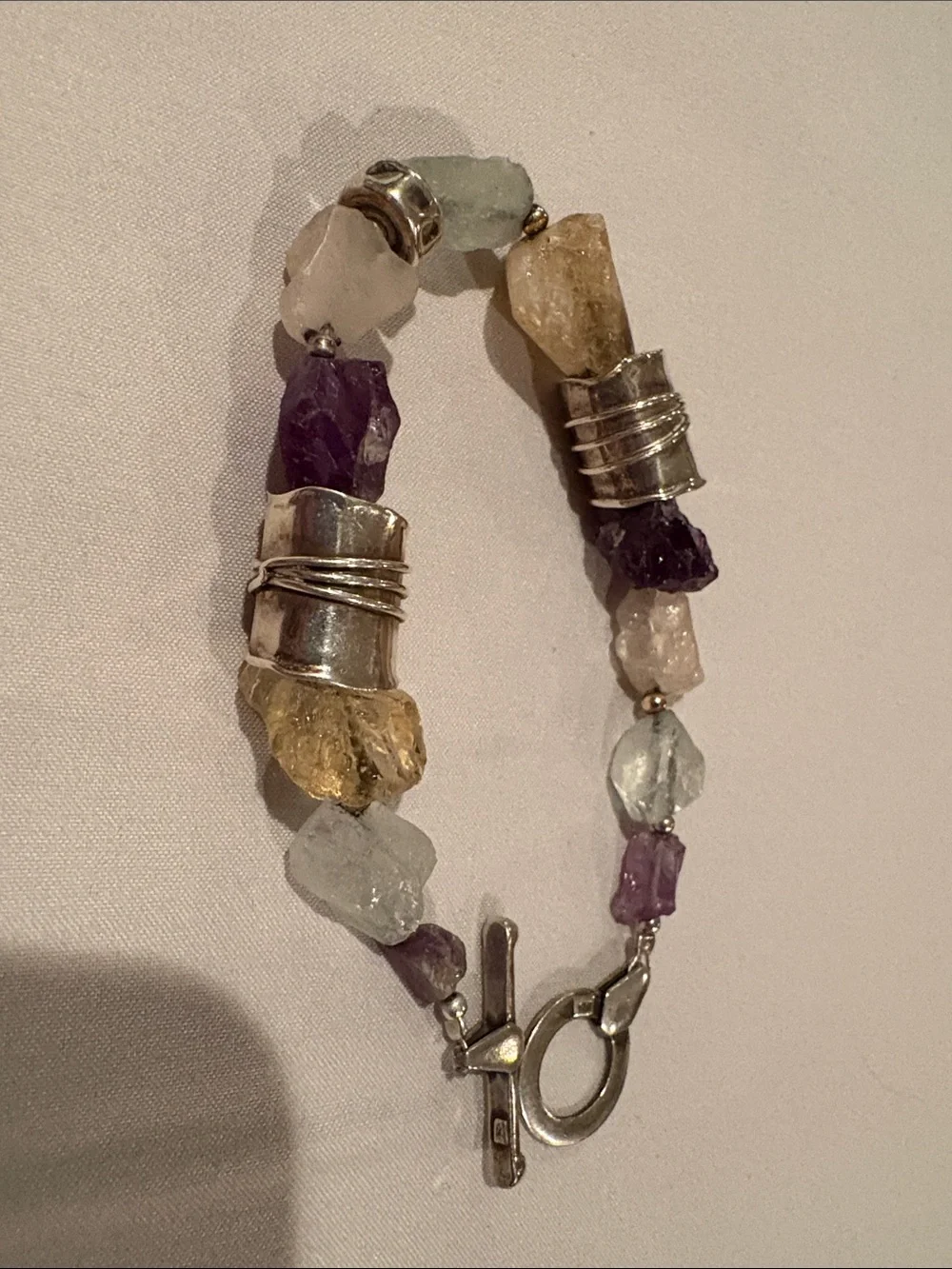 RARE Silpada Sterling Silver Mixed Gemstone Toggle Bracelet
